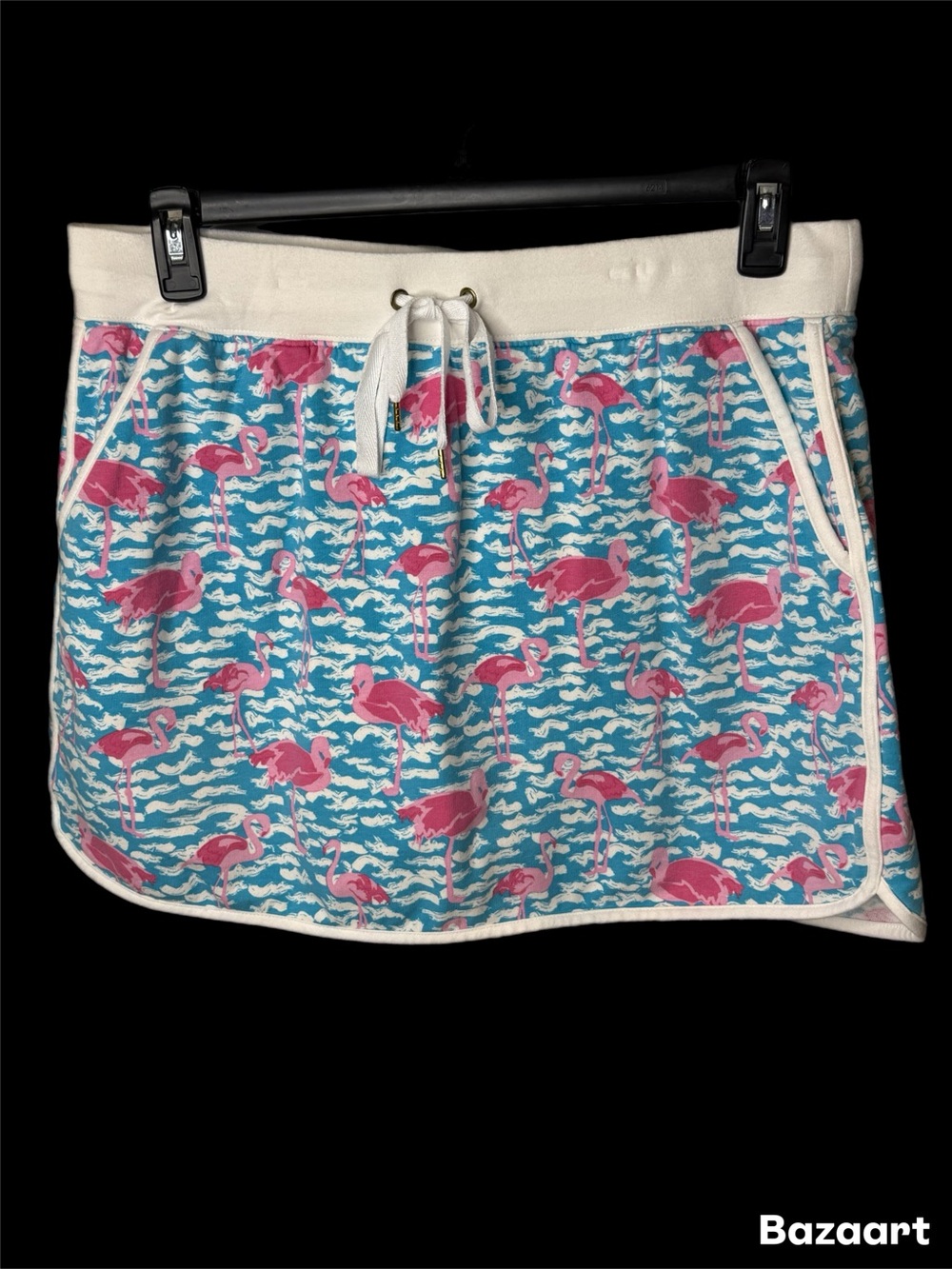 Crown & Ivy Beach Pink Flamingo Print Drawstring Skort - Blue & Pink size large
